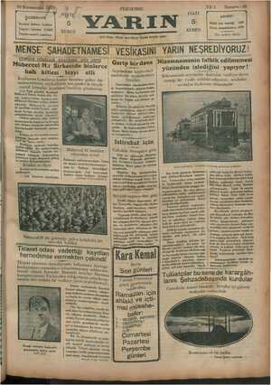 Yarın Gazetesi 30 Ocak 1930 kapağı