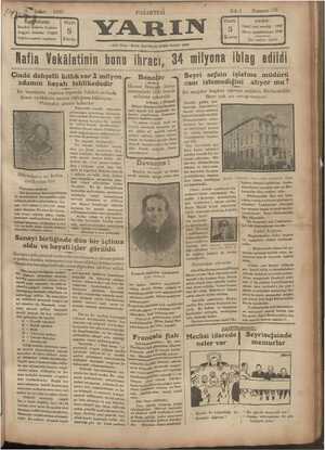 Yarın Gazetesi 3 Şubat 1930 kapağı