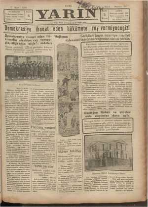    T Mart 1930 İDAREHANE İstanbul Ankara Caddesi Telgraf : İstanbul YARIN Telefon : — « 4248 Demokrasiye «Arif Oruç » Beyin