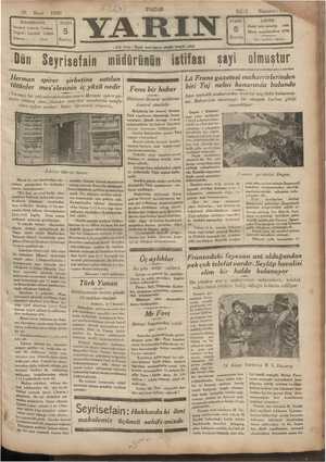 Yarın Gazetesi 16 Mart 1930 kapağı