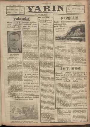Yarın Gazetesi 22 Mart 1930 kapağı
