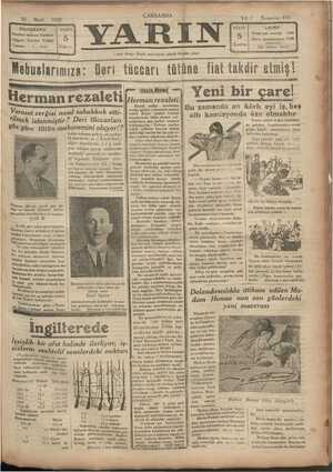 Yarın Gazetesi 26 Mart 1930 kapağı