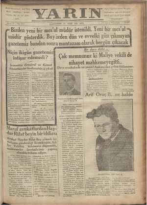 Yarın Gazetesi 10 Nisan 1930 kapağı