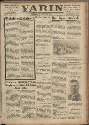 Yarın Gazetesi 11 Nisan 1930 kapağı