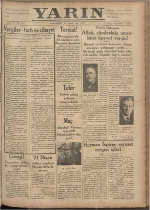 Yarın Gazetesi 17 Nisan 1930 kapağı