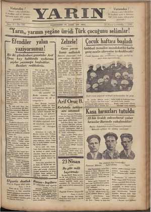 Yarın Gazetesi 23 Nisan 1930 kapağı