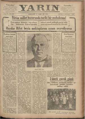 Yarın Gazetesi 26 Nisan 1930 kapağı