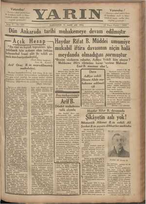 Yarın Gazetesi 27 Nisan 1930 kapağı
