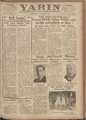 Yarın Gazetesi 29 Nisan 1930 kapağı