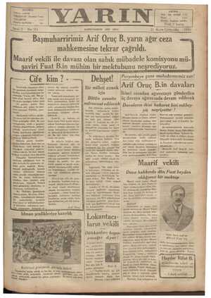 Yarın Gazetesi 21 Mayıs 1930 kapağı