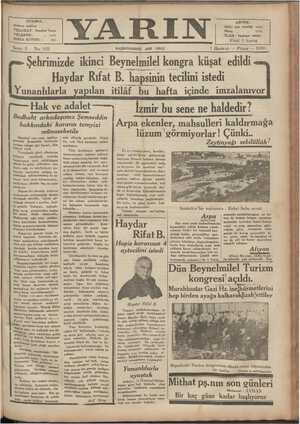 Yarın Gazetesi 1 Haziran 1930 kapağı