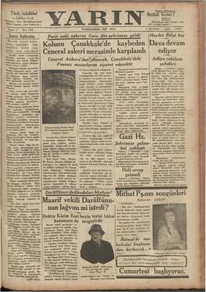 Yarın Gazetesi 3 Haziran 1930 kapağı