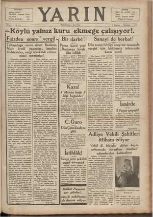 Yarın Gazetesi 9 Haziran 1930 kapağı