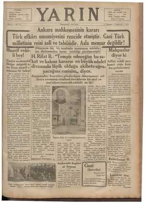 Yarın Gazetesi 14 Haziran 1930 kapağı