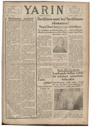 Yarın Gazetesi 22 Haziran 1930 kapağı