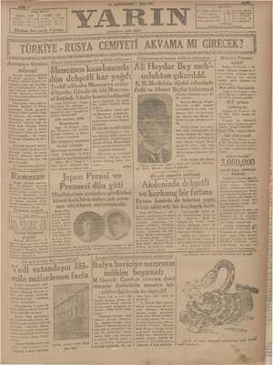 Yarın Gazetesi 20 Ocak 1931 kapağı