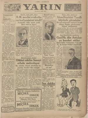 Yarın Gazetesi 9 Şubat 1931 kapağı