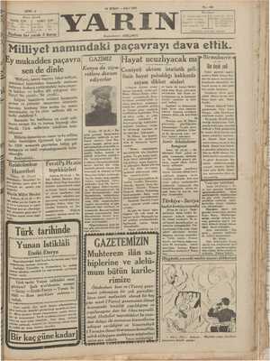 Yarın Gazetesi 24 Şubat 1931 kapağı