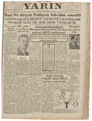 Yarın Gazetesi 25 Şubat 1931 kapağı