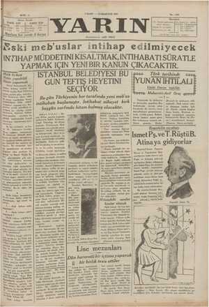 Yarın Gazetesi 7 Mart 1931 kapağı