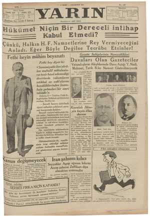 Yarın Gazetesi 9 Mart 1931 kapağı