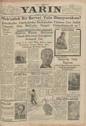 Yarın Gazetesi 12 Mart 1931 kapağı