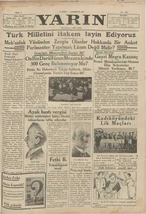 Yarın Gazetesi 14 Mart 1931 kapağı