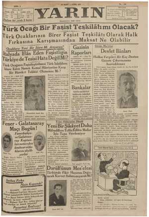 Yarın Gazetesi 20 Mart 1931 kapağı