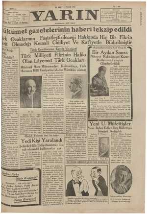 Yarın Gazetesi 22 Mart 1931 kapağı