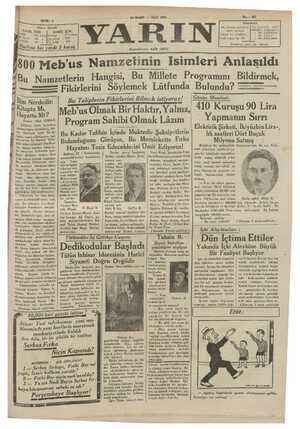 Yarın Gazetesi 24 Mart 1931 kapağı