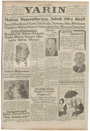 Yarın Gazetesi 30 Mart 1931 kapağı