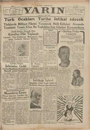 Yarın Gazetesi 11 Nisan 1931 kapağı