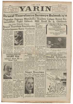 Yarın Gazetesi 14 Nisan 1931 kapağı