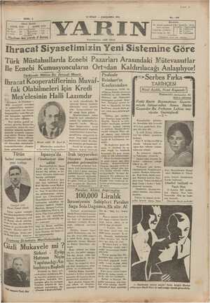 Yarın Gazetesi 15 Nisan 1931 kapağı
