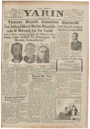 Yarın Gazetesi 16 Nisan 1931 kapağı