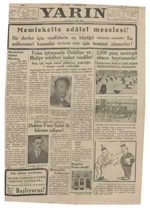 Yarın Gazetesi 16 Mayıs 1931 kapağı