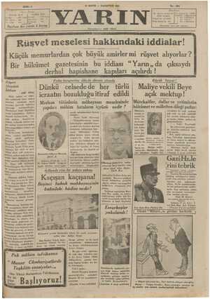 Yarın Gazetesi 18 Mayıs 1931 kapağı