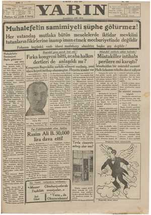 Yarın Gazetesi 19 Mayıs 1931 kapağı