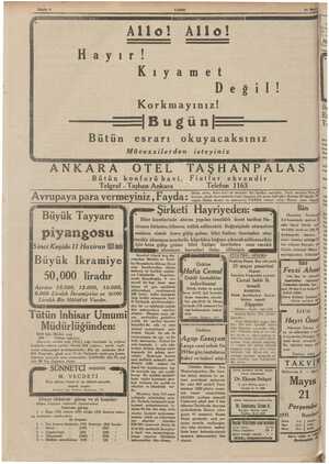  Bütün Müvezzilerden KK A SA AA DA ANKARA OTEL TAŞHANPALAS tün konforü havi. & Bü Korkmayınız! ——|Buğg okuyacaksınız esrarı