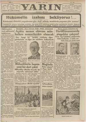 Yarın Gazetesi 26 Mayıs 1931 kapağı