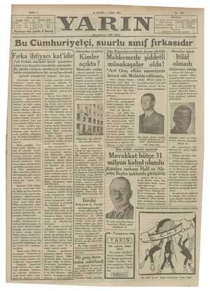 Yarın Gazetesi 29 Mayıs 1931 kapağı