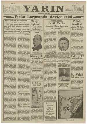 Yarın Gazetesi 31 Mayıs 1931 kapağı