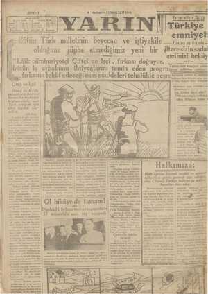 Yarın Gazetesi 6 Haziran 1931 kapağı