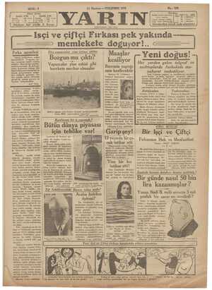 Yarın Gazetesi 11 Haziran 1931 kapağı