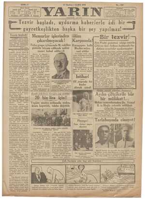 Yarın Gazetesi 12 Haziran 1931 kapağı