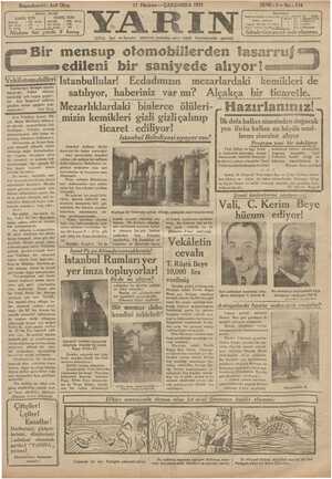 Yarın Gazetesi 17 Haziran 1931 kapağı