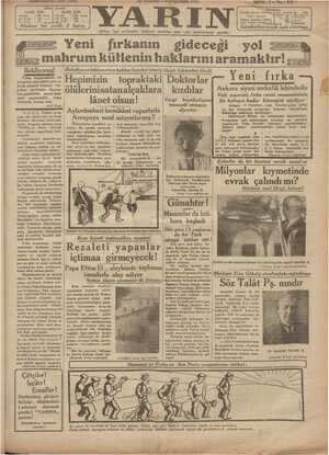 Yarın Gazetesi 18 Haziran 1931 kapağı