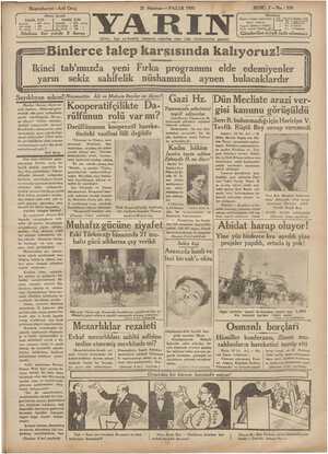 Yarın Gazetesi 21 Haziran 1931 kapağı