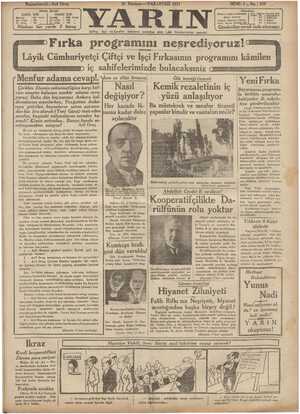 Yarın Gazetesi 22 Haziran 1931 kapağı