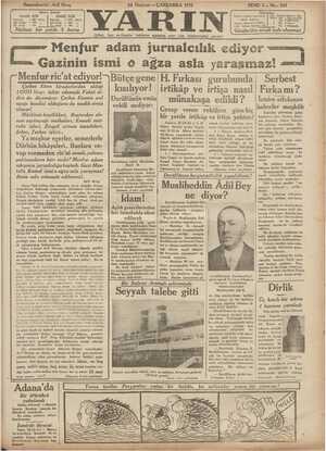 Yarın Gazetesi 24 Haziran 1931 kapağı